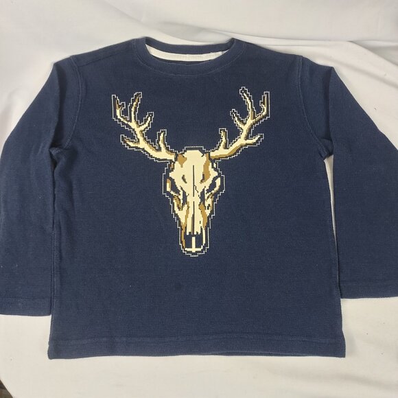 Crazy 8 Boy's Long Sleeve Blue Thermal Shirt " Deer Head" Size 5/6 - Picture 4 of 4